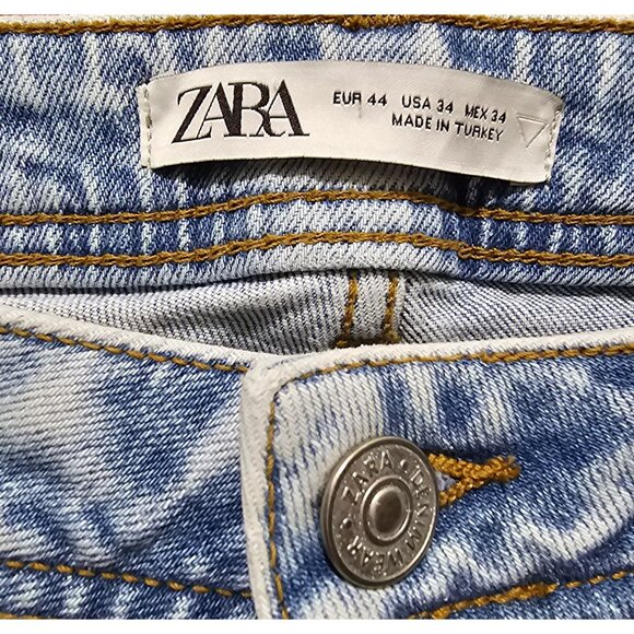 Zara Woman's Light Wash Distressed Straight-Leg Denim Jeans Size 34 - Picture 5 of 14